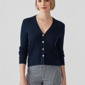 J. McLaughlin Navy V-Neck Pearl Button Cardigan